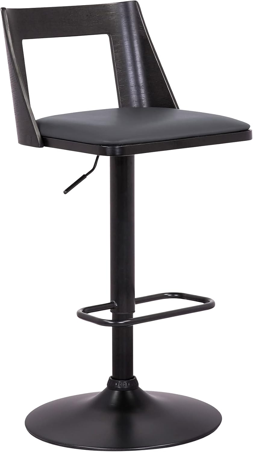 Milan Adjustable Swivel Grey Faux Leather and Black Wood Bar Stool with Black Base