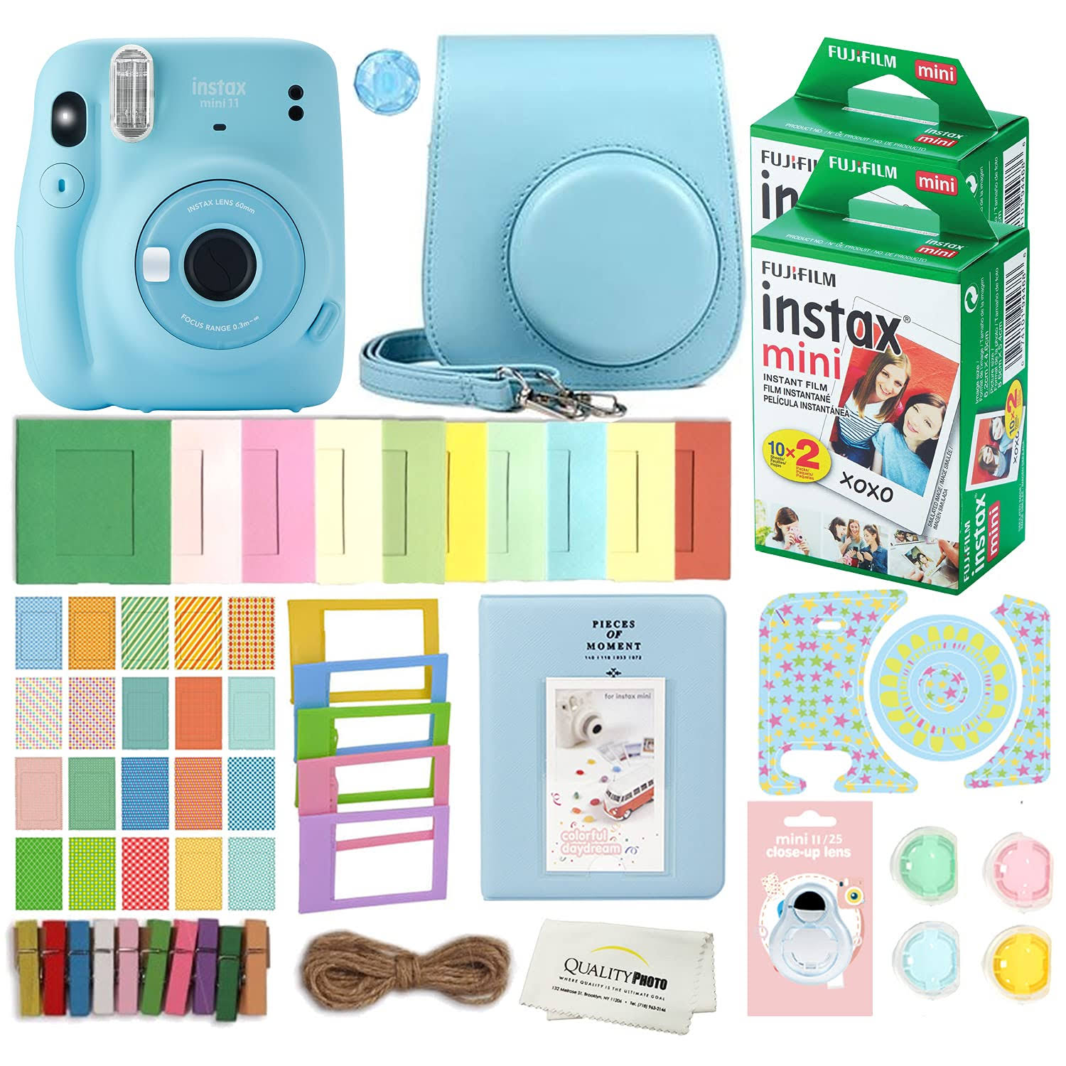 Fujifilm Instax Mini 11 Instant Camera with Case, 40 Films, and Accessory Kit Sky Blue