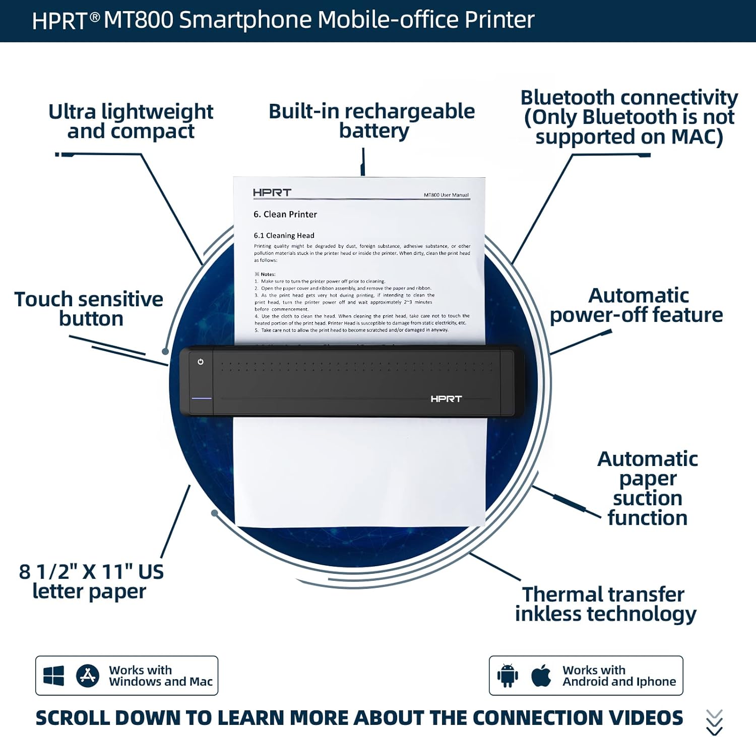 HPRT MT800 2.0 Thermal Transfer Portable Printer - Support 8.5