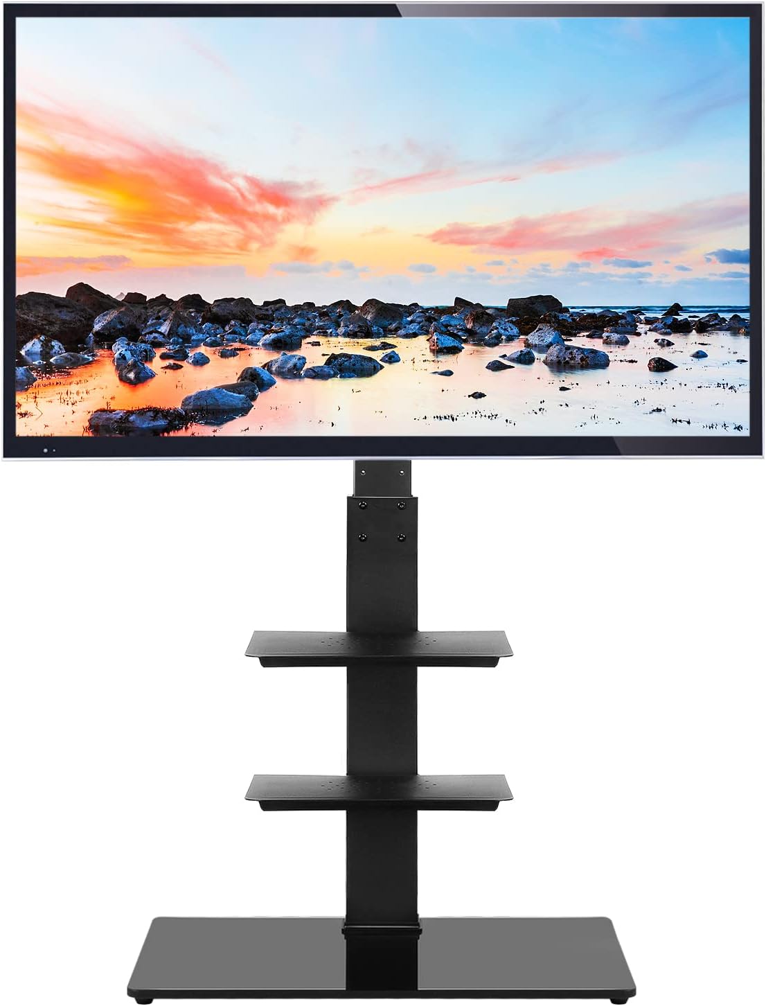 5Rcom Tall Swivel Floor TV Stand with 3 Shelves TV Stand Mount for Most 32 37 47 50 55 60 65 inches Plasma LCD LED OLED Flat Screen or Curved TVs,Tall Narrow Stand with Height Adjustable, Black