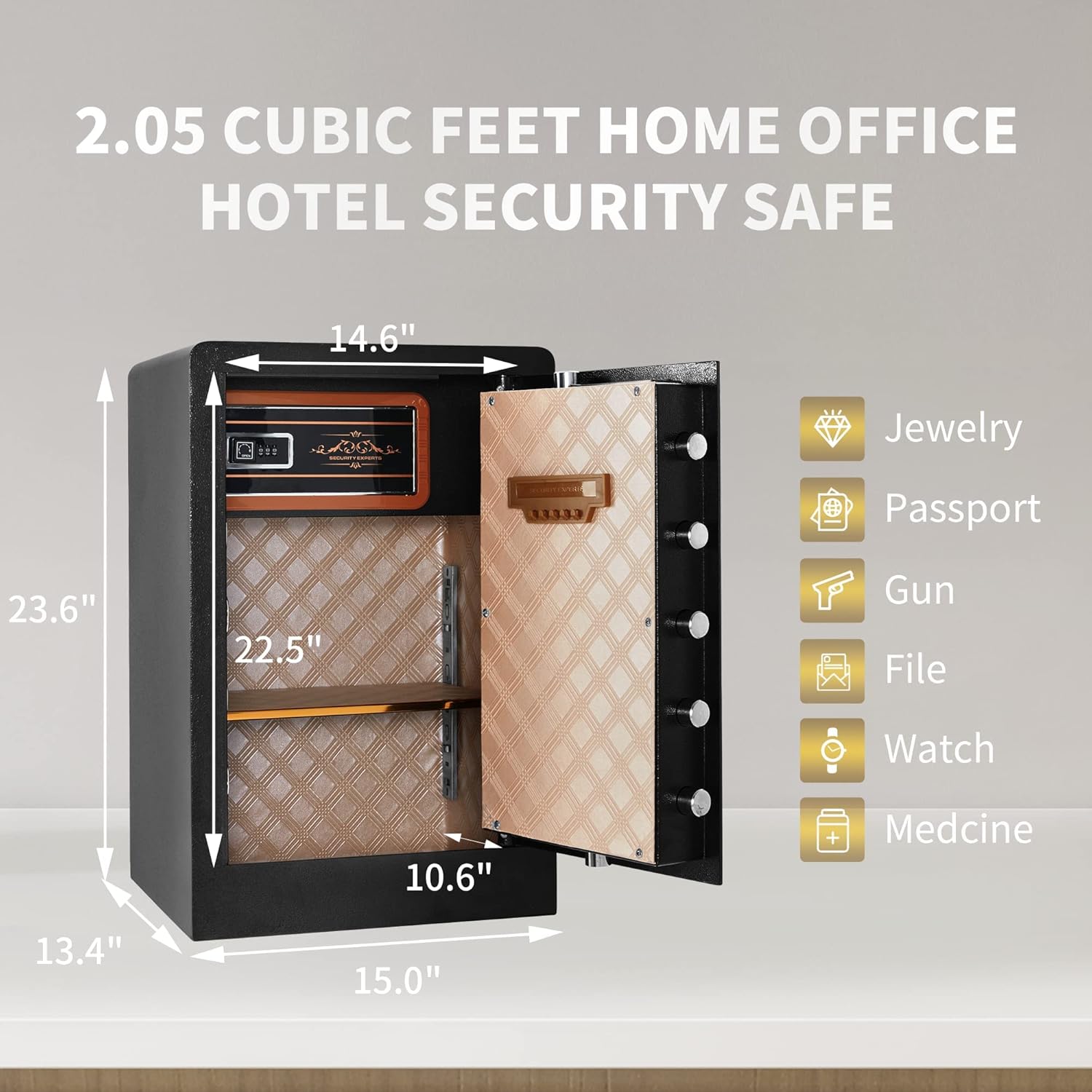 DNYKER Fireproof and Waterproof Safe Box, 2.05 Cubic Feet Digital Keypad Combination Lock Cabinet with Two Ways to Open, Black Anchoring Security Safe for Home Office Hotel