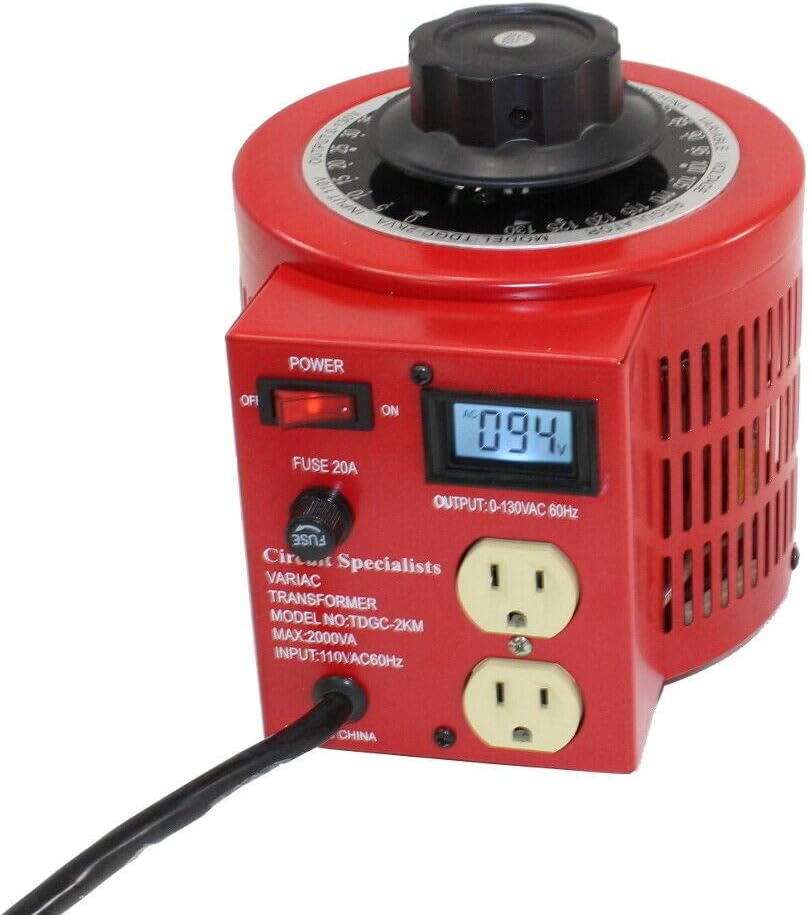Circuit specialists | Variable AC Transformer TDGC2-2D with Digital Display & 20 Amp Max Output, Backlit LCD Digital Display for Output Voltage! Quality Control Testing,