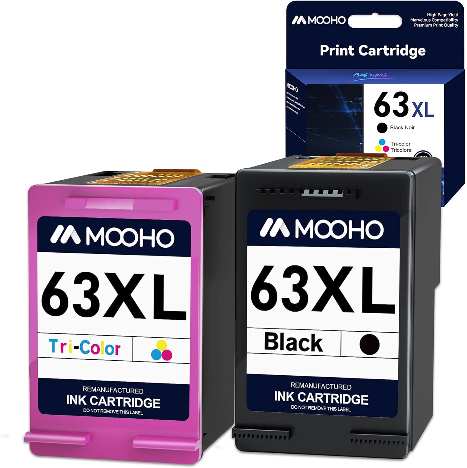 MOOHO Remanufactured Ink Cartridge Replacement for HP 63 XL 63XL Ink Combo Pack for Envy 4520 4512 4516 OfficeJet 3830 3833 4650 5255 5258 Deskjet 1112 2130 3630 3632 Printer (1 Black, 1 Color) Pack of 2