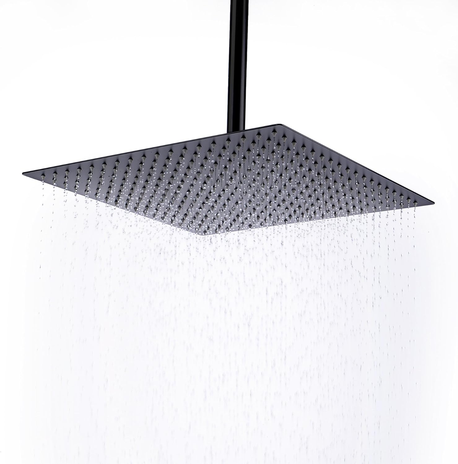 Shower Head,16 Inch Ultra Thin High Pressure Fixed Rain Showerhead Matte Black with Silicone Nozzle - Adjustable Metal Swivel Ball Joint - For the Best Relaxation and Spa