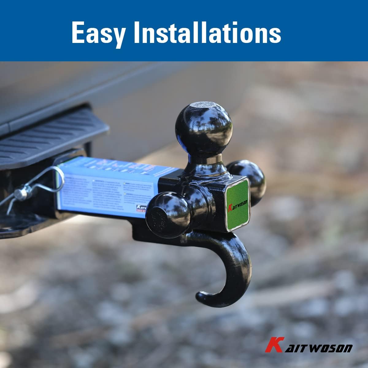 KAITWOSON Trailer Hitch Tri Ball Mount with Hook, 1-7/8,2,2-5/16-inch Hitch Balls, Fits 2-inch Receiver Pack of 2