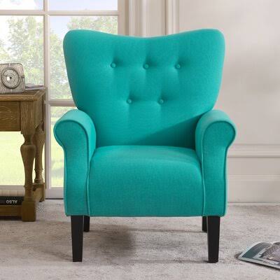 Wing Back Accent Chair with Wooden Legs Red Barrel Studio Fabric: Mallard Teal 100% Linen