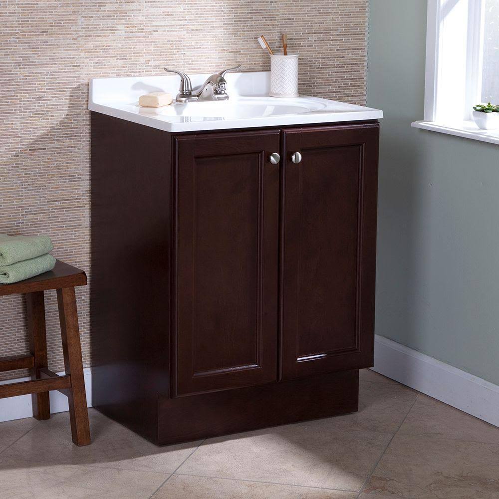 Glacier Bay Vanity Pro All-in-One 24 in. W Bathroom Vanity in Chestnut with Cultured Marble Vanity Top in White