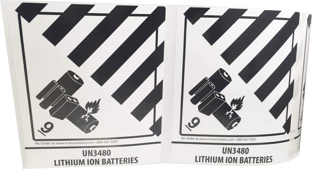 Hazard Class 9 D.O.T. UN3480 Lithium Ion Batteries Labels 4 x 4 3/4 Inch Square 500 Adhesive Stickers Pack of 2