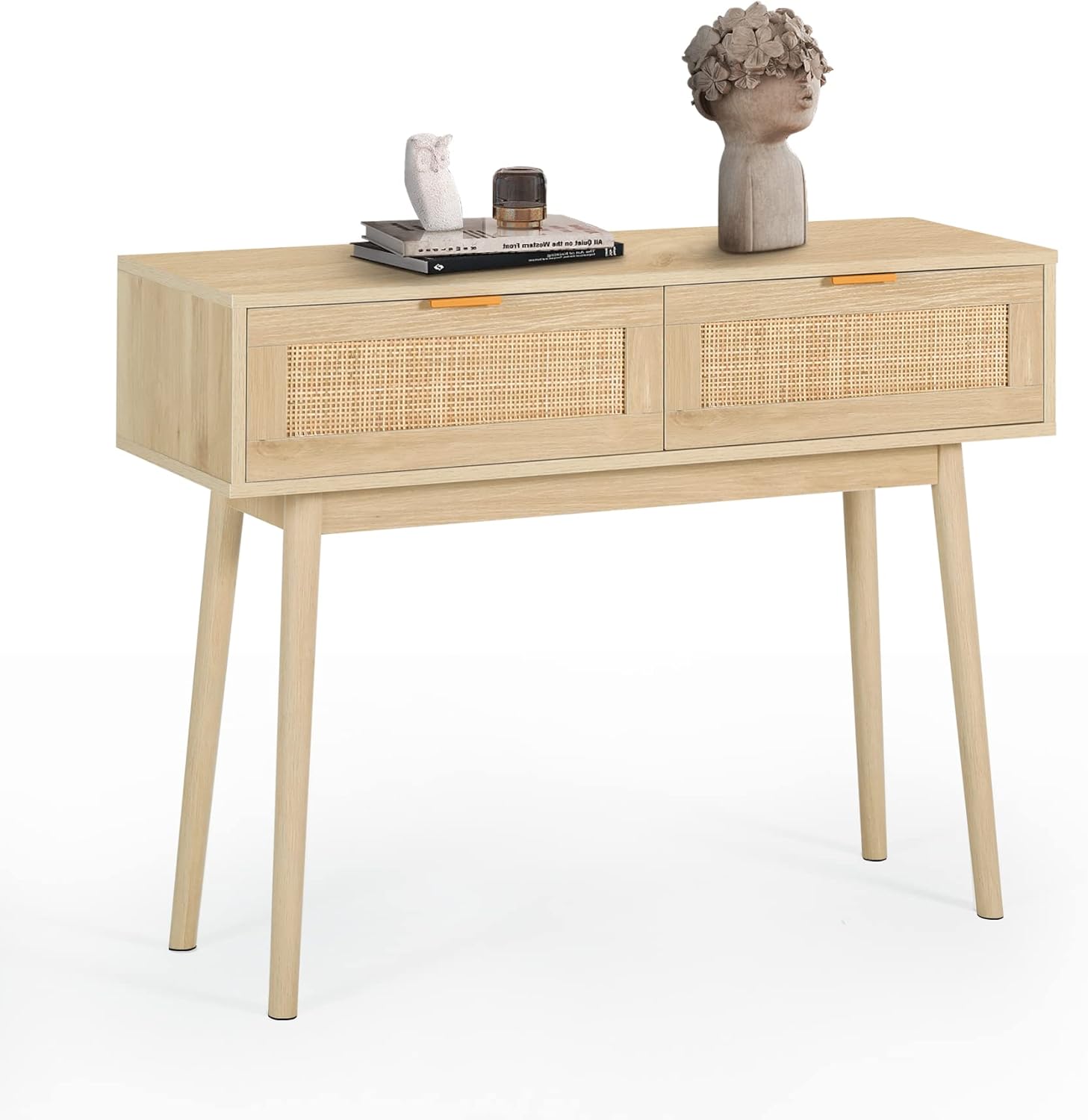 Console Table with 2 Drawers Entryway Table with Storage Narrow Accent Sofa Table Mid-Century Modern Desk for Hallway, Entryway, Living Room and Bedroom Rustic Brown and White