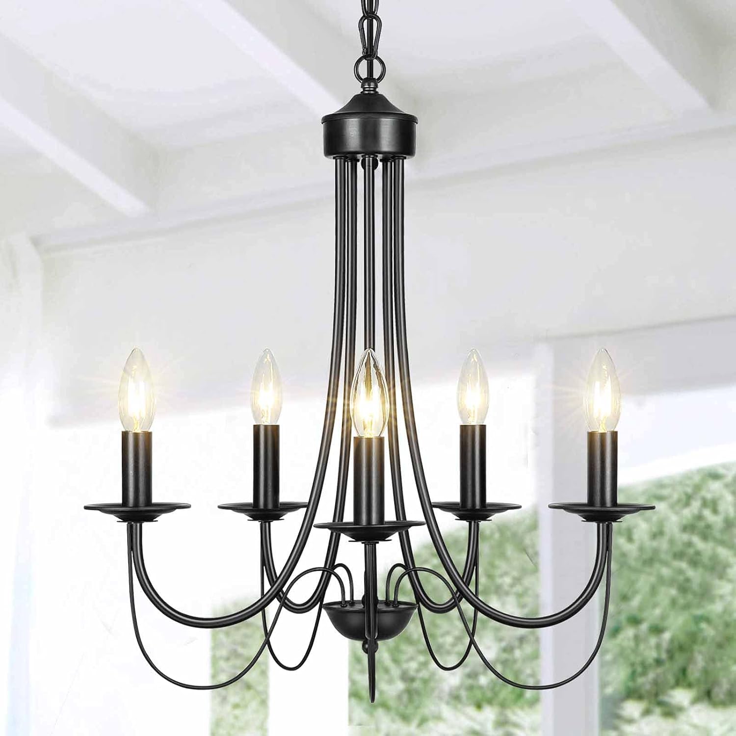 Lampundit 5-Light French Country Chandelier Black Farmhouse Chandelier Light Fixture with Dining Room Living Room Bedroom, 20&rdquo; Dia, Dimmable