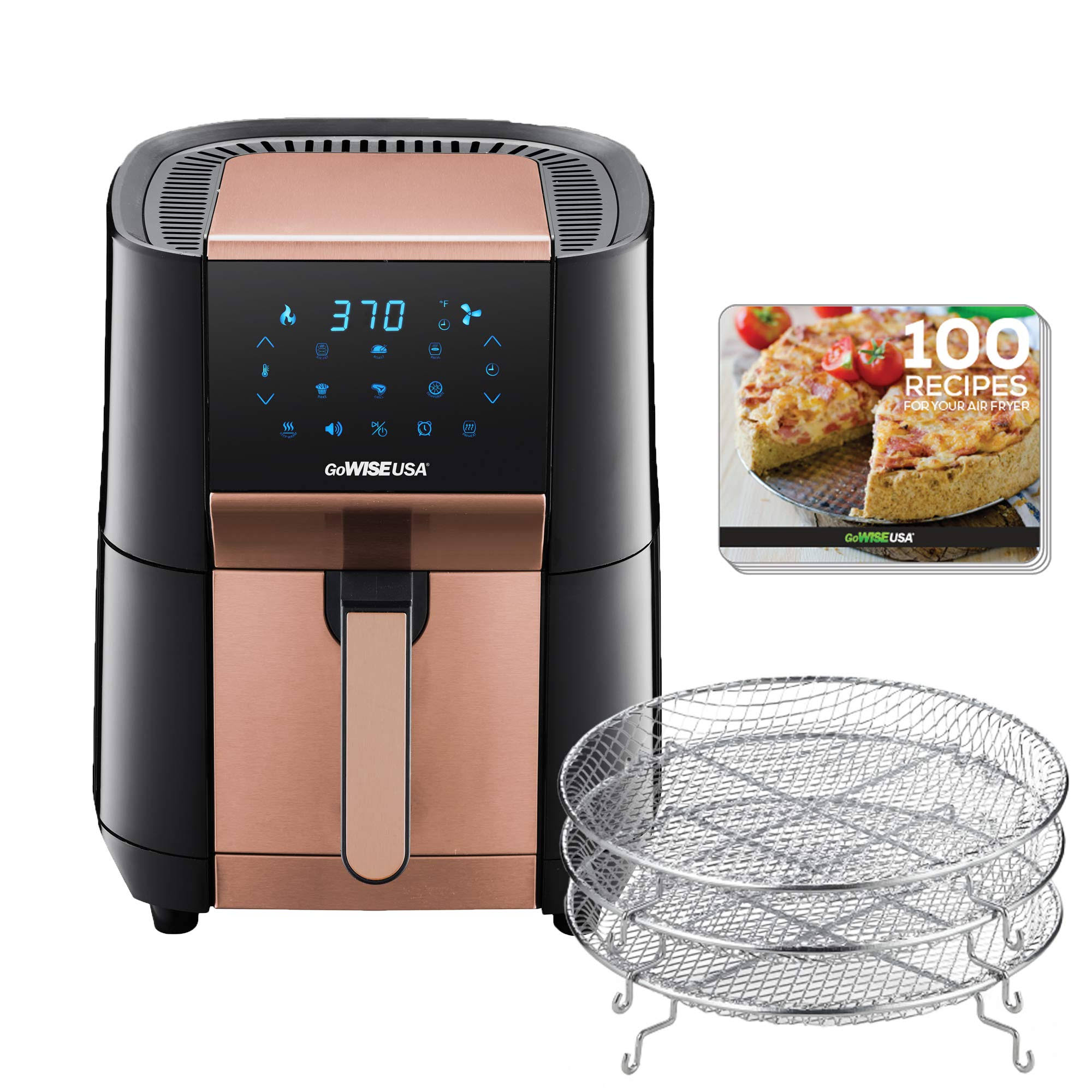 GoWISE USA 7 qt. Black/Copper Air Fryer and Dehydrator Max XL