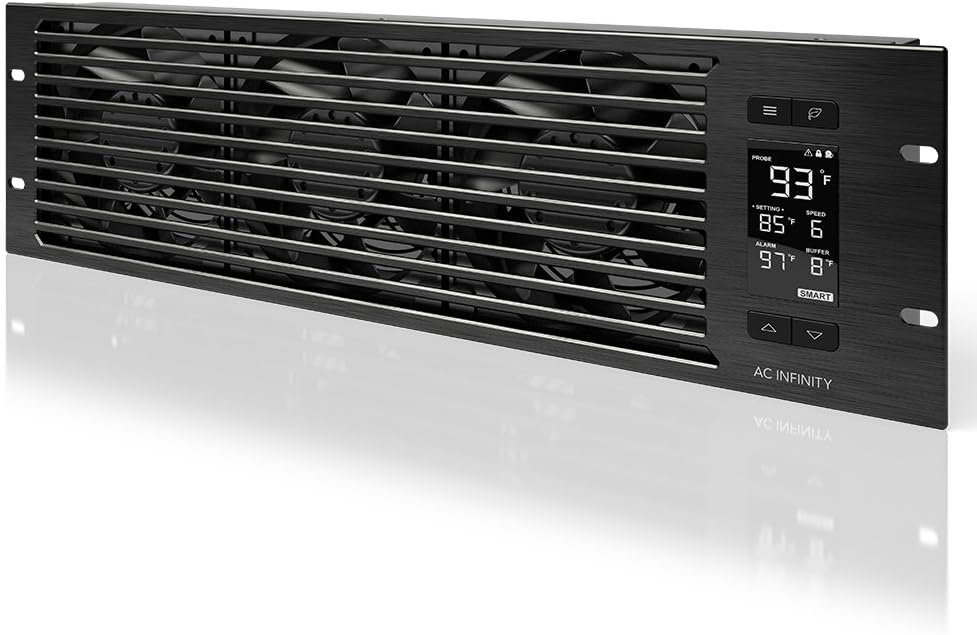 AC Infinity CLOUDPLATE T9-N, Rack Mount Fan Panel 3U, Intake Airflow, for cooling AV, Home Theater, Network 19” Racks