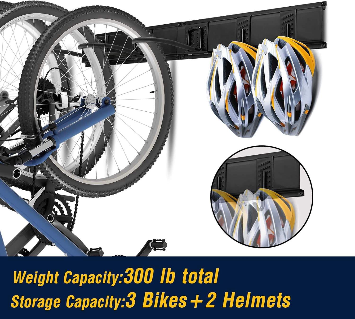 Stormann Bike Storage Rack,Wall Mount 3 Bike Racks & 2 Hooks for Garage, Garage Organizer Bicycles Hanger for Home Indoor Space Saving