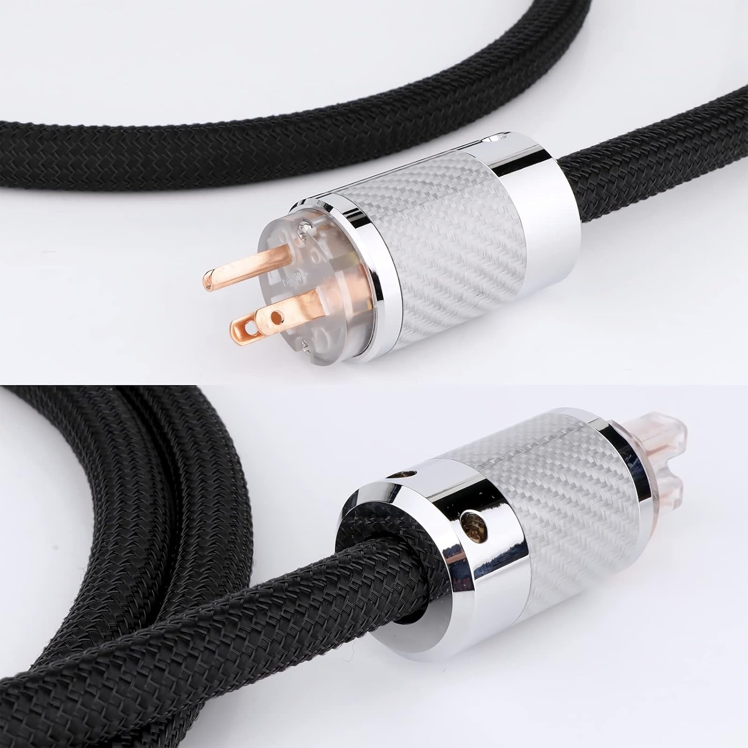 Audiophile HiFi Power Cord, 12AWG US AC Mains Supply Cable Wire, Carbon Fibre Red Pure Copper Plug IEC320-C15 Female Connector, 125V/15A for Speaker, Subwoofer, Turntable, AMP, DAC. (1.0M / 3.3Ft) Pack of 2