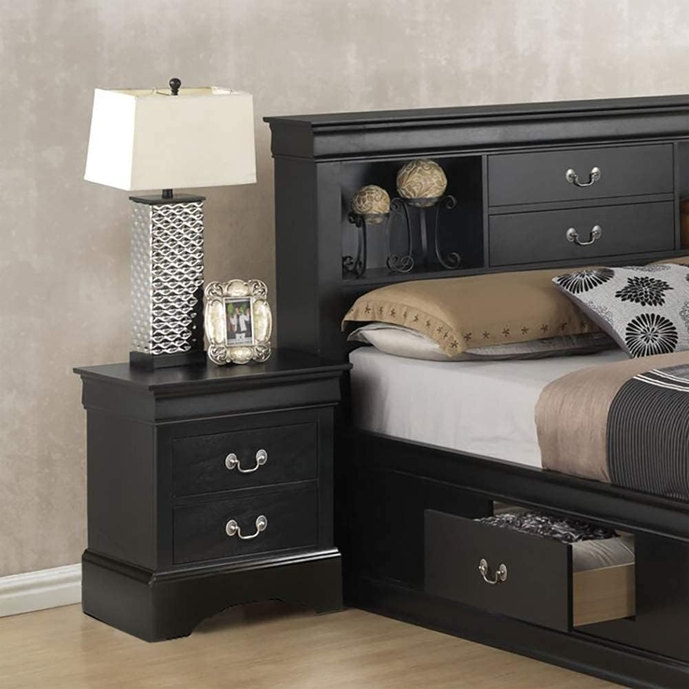 Henf Nightstand with 2 Drawers Traditional Rectangular Side Table Bedside Table, Wood Nightstand for Bedroom Furniture, Black