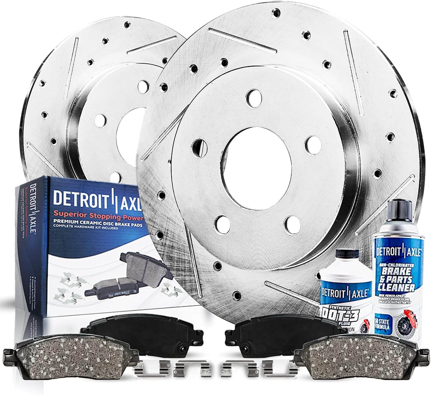 Detroit Axle - 286mm Rear Drilled and Slotted Rotors + Ceramic Brake Pads for Subaru Forester Impreza Legacy Outback BRZ - 6pc Set