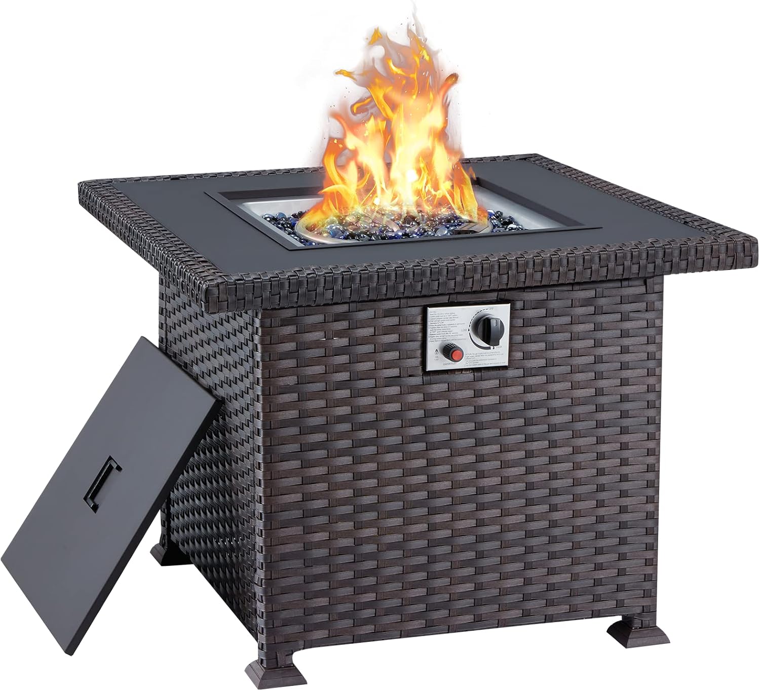 UPHYB 32 Inch Square Propane Fire Pit Table, 50,000 BTU Gas Fire Table for Garden Patio Courtyard Party Outside, Wicker&Rattan, CSA Certification (Black)