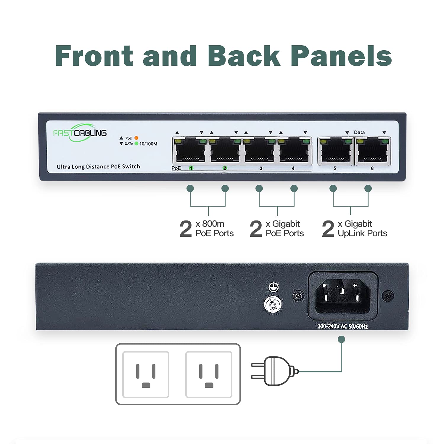 800M PoE+ Switch, Long Reach PoE for IP Devices, Fast Ethernet 10/100Mbps, 30W IEEE802.3at/af
