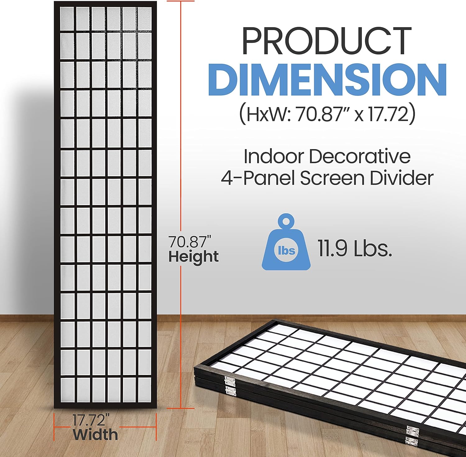 Classic Japanese Screen Room Divider - Portable Freestanding Indoor Decorative 4-Panel Room Divider, Room Separator, Folding Privacy Screen for Living Room, Dressing Area, Office - SereneLife SLRDD4