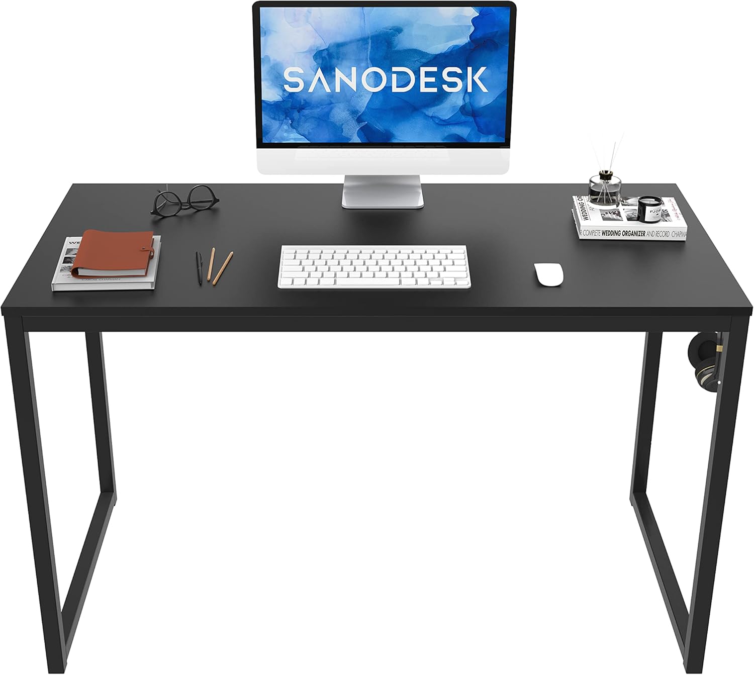 SANODESK Computer Desk 47 inch Modern Simple Sturdy Design Writing Table, Home Office Desk, Kids Study Desk with Iron Hook for Table Organization (Mahogany) Pack of 2