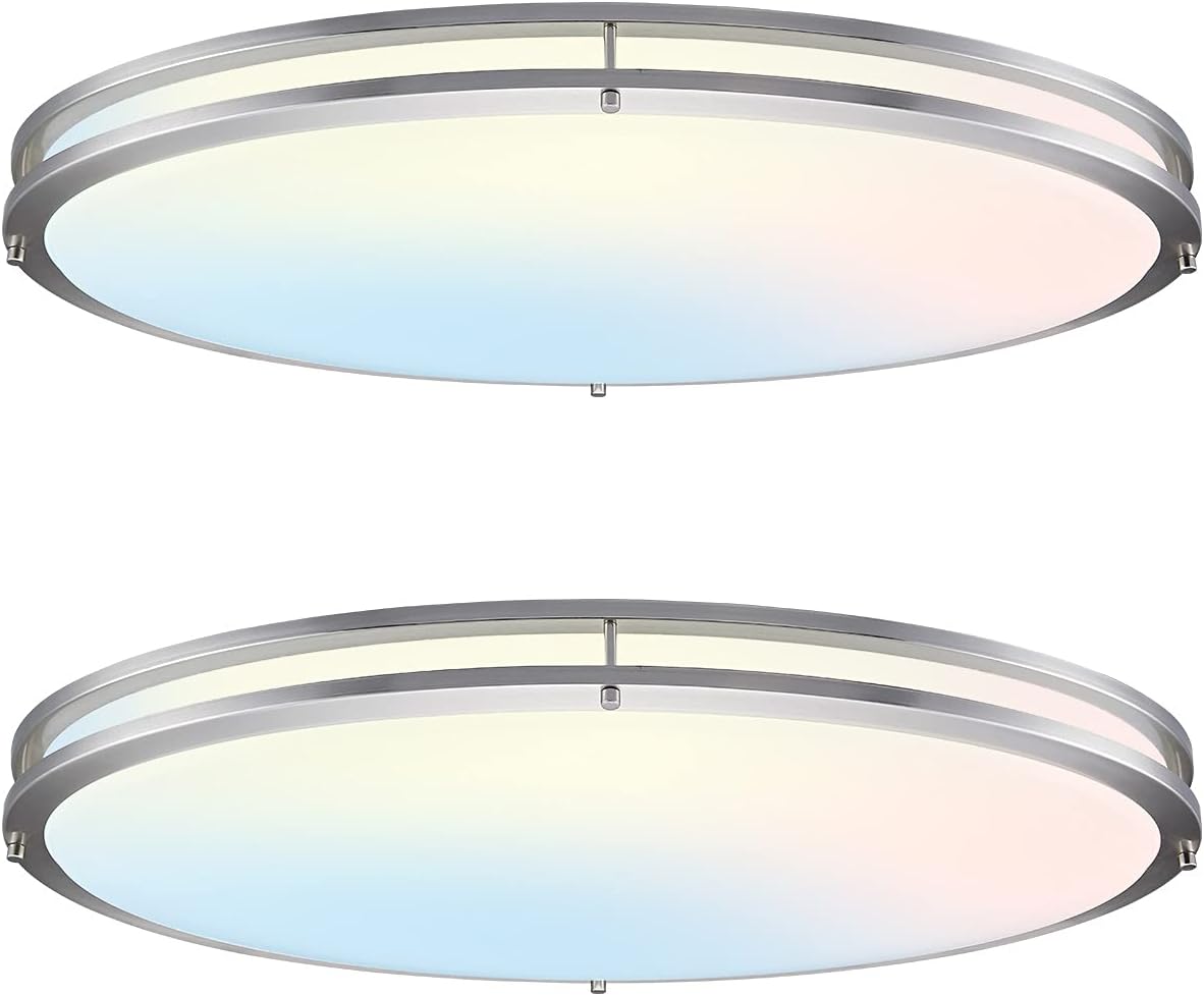 ASD 32 Inch Oval LED Flush Mount Ceiling Light, 3CCT 3000K/ 4000K/ 5000K Adjustable, 120-277V, Brushed Nickel Dimmable Ceiling Light, 45W (120W Replace), 4200 Lm, Energy Star, ETL Listed (2 Pack)