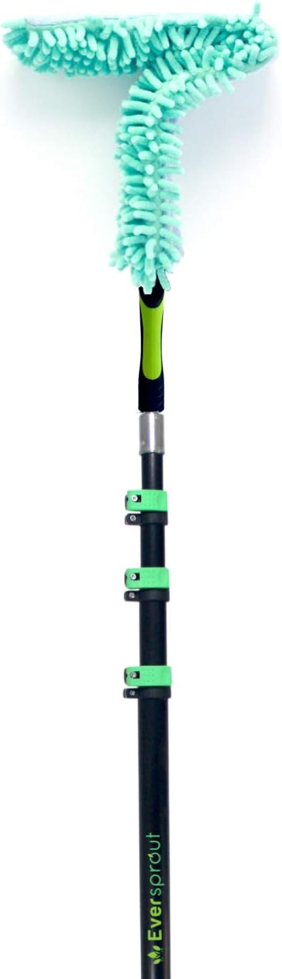EVERSPROUT 7-to-26 Foot Flexible Microfiber Ceiling & Fan Duster (30+ Foot Reach) | Bendable to Clean Any Fan Blade | Removable & Washable Brush Head | 4-Stage Heavy Duty Aluminum Extension Pole