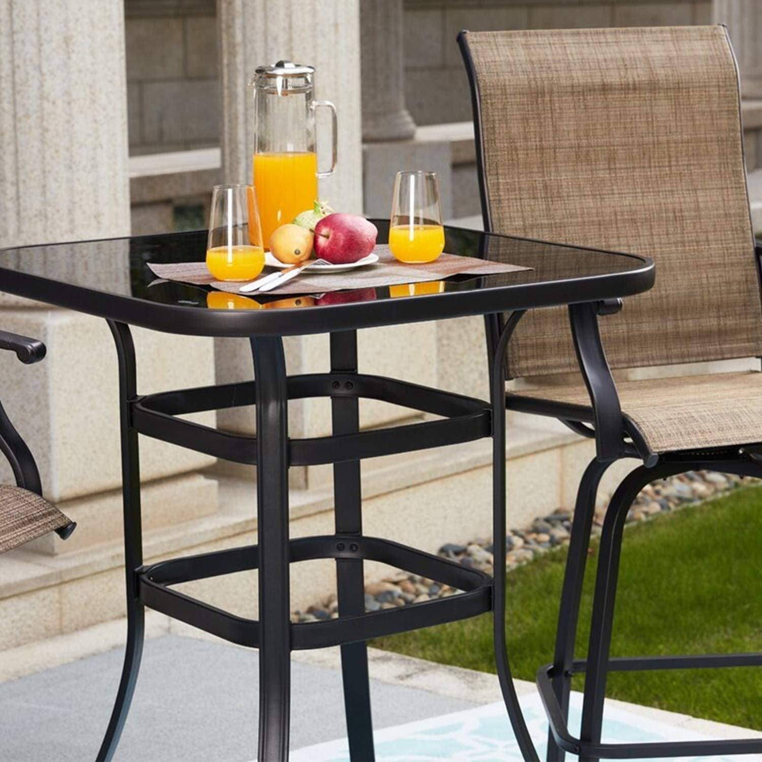Pyramid Home Decor Patio Tempered Glass Bar Table - Black