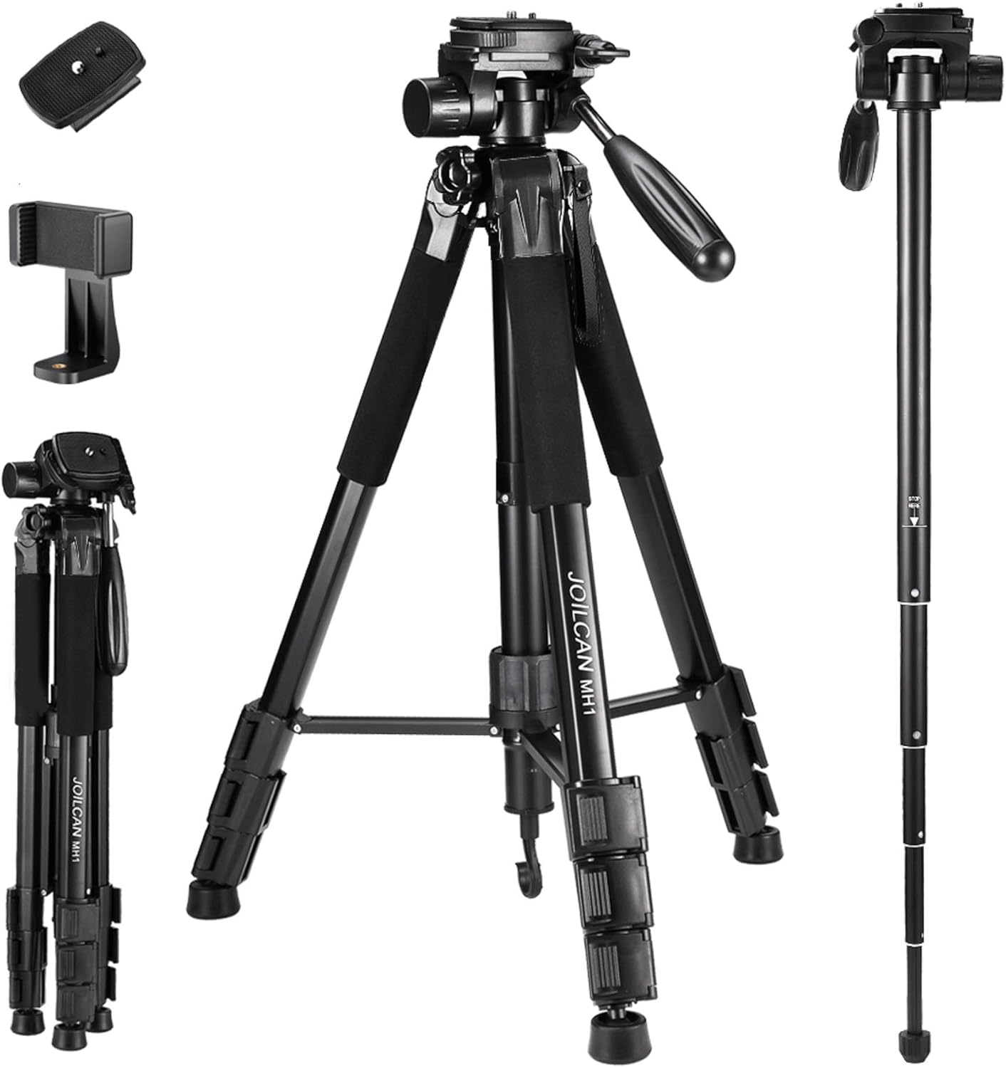 72-Inch Camera/Phone Tripod, Aluminum Tripod Travel Monopod Full Size for DSLR with 2 Quick Release Plates,Universal Phone Mount and Convenient Carrying Case Ideal for Travel and Work - MH1 Blue Pack of 2