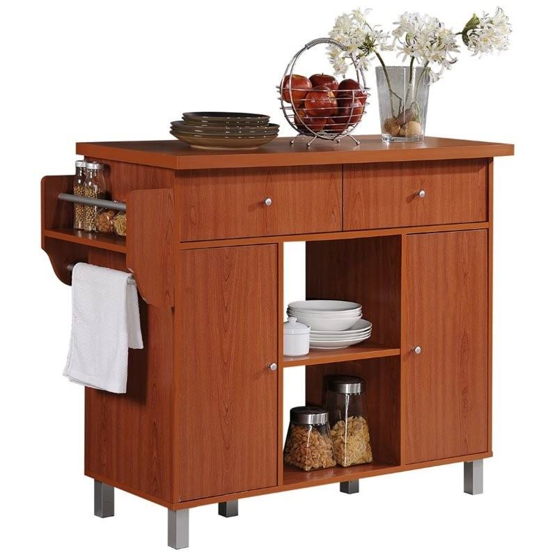 Pemberly Row Kitchen Island with Spice Rack in Cherry