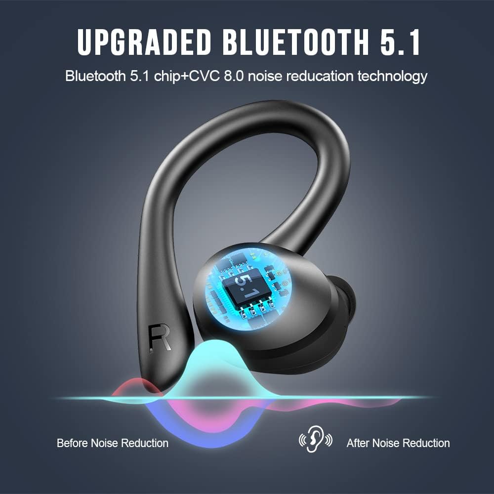 Wireless Earbuds, Bluetooth 5.1 Sport Headphones in Ear with Earhooks, Bluetooth Earbuds Wireless Headphones with Immersive Sound, IP7 Waterproof Earphones, Noise Cancelling Headset [2021 New Model] Pack of 2