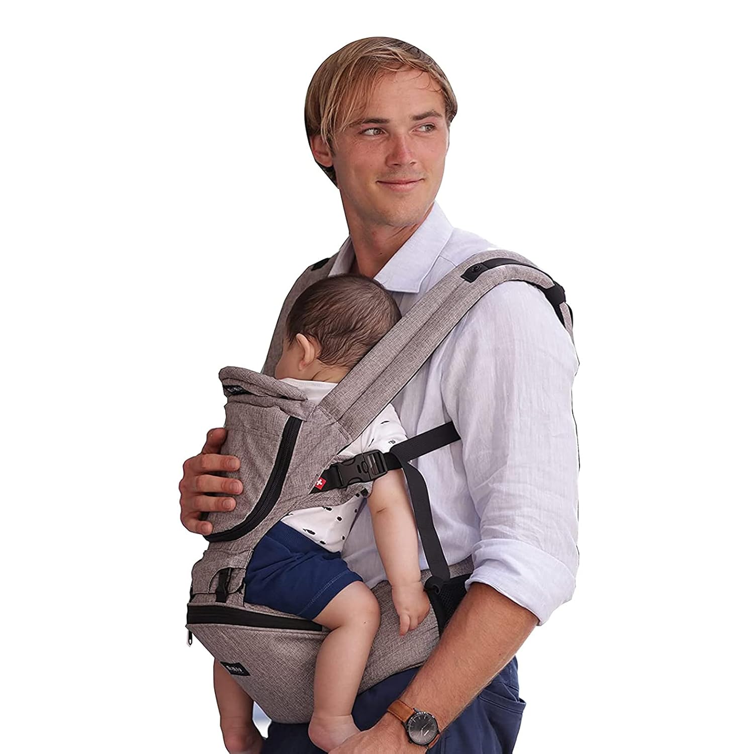 MiaMily Baby Carrier with Hip Seat, Ergonomic Hipster Plus 6 in 1 Front and Back, Lumbar Support, for Newborn to Toddler, Built-in Storage, Infant & Child Carrier, Stone Grey