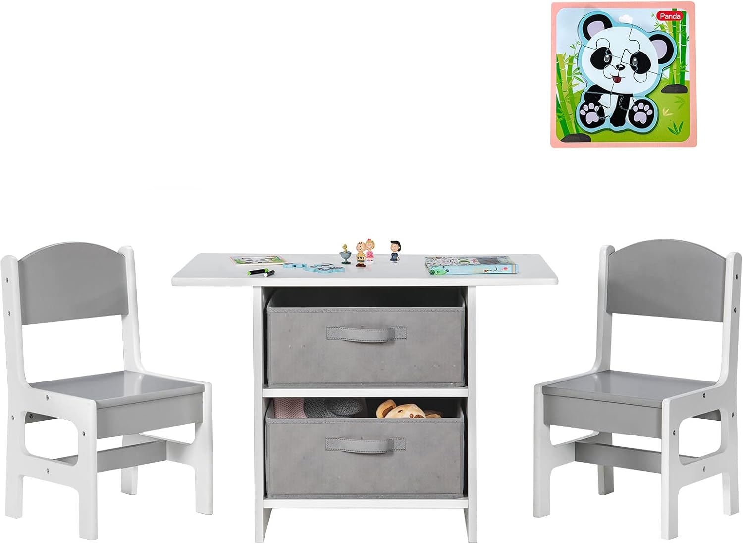 Costzon Kids Table and Chair Set, Wood Activity Table w/Toy Storage Baskets, Jigsaw&nbsp;Puzzle for Arts, Crafts, Reading, Children Playset Furniture for Preschool, Playroom, Toddler Table & Chair Set