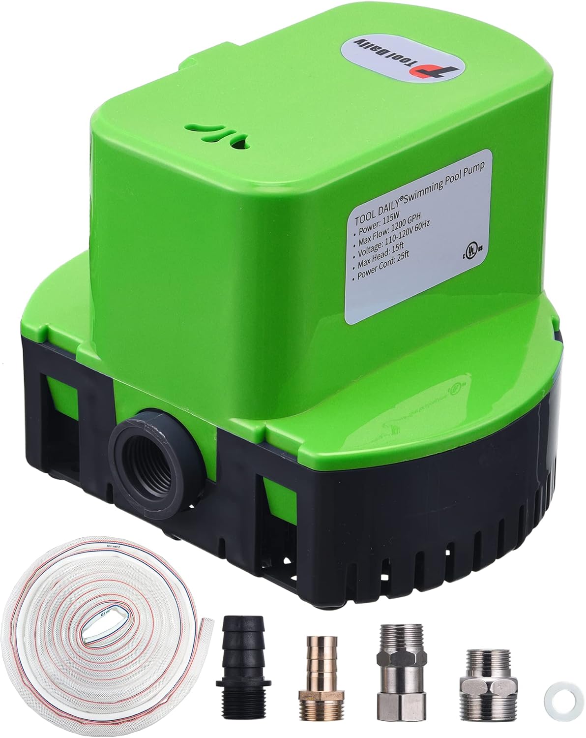 Automatic Pool Cover Pump, Submersible Pool Cover Pump 1200 GPH, Sump Pump with 4 Adapters 16ft Drainage Hose Pack of 2