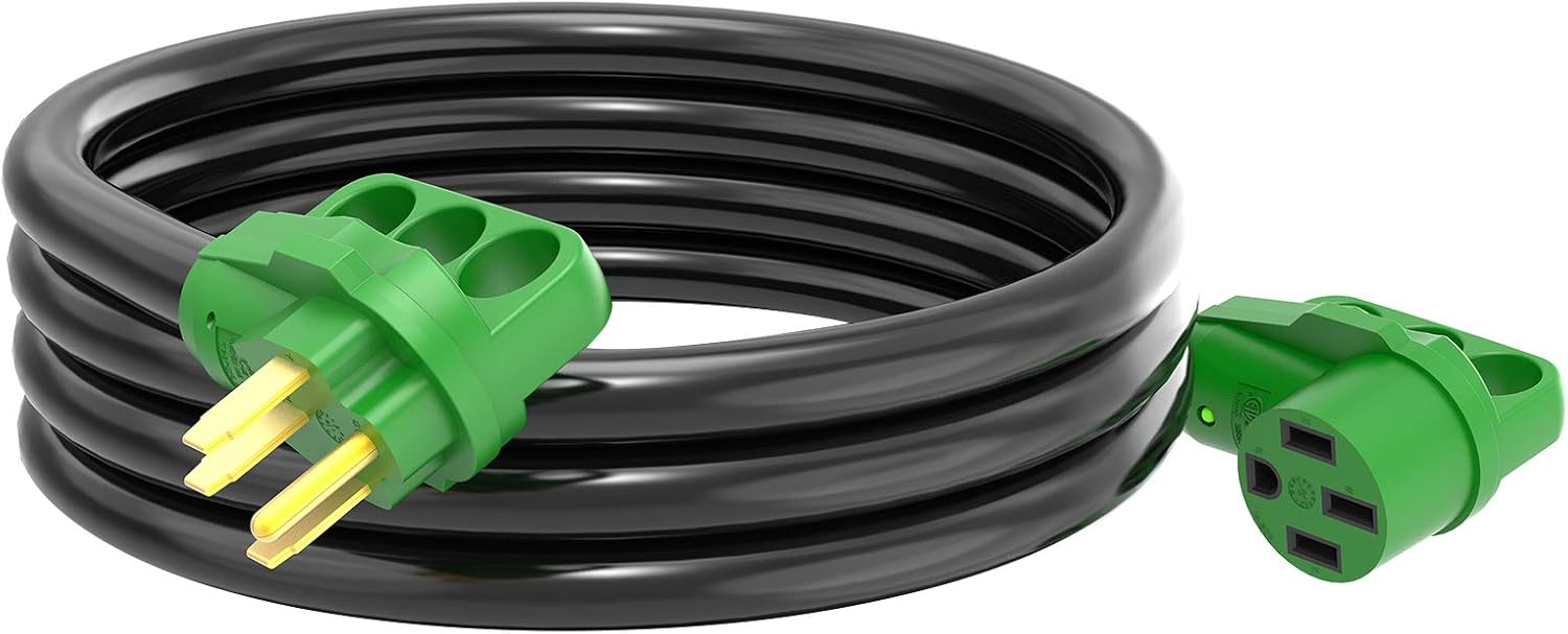 RVGUARD 30 Amp 30 Feet RV Power Extension Cord, Heavy Duty STW 10AWG 3 Wire with LED Power Indicator and Cord Organizer, 30 Amp Male to 30 Amp Female Standard Plug, Green, ETL Listed Pack of 2