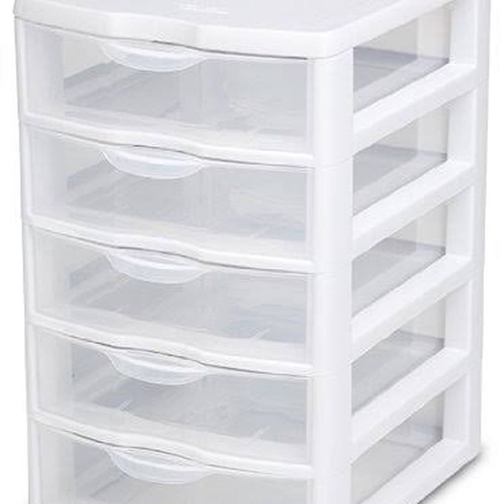 Sterilite 20758004 Small 5 Drawer Unit White Frame with Clear Drawers 4-Pack