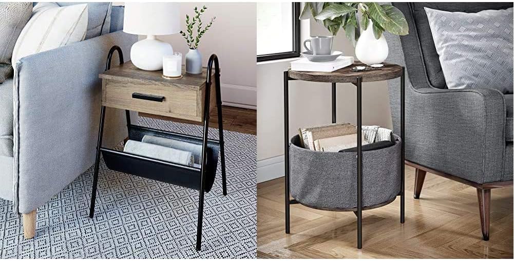 Nathan James Nash Modern Industrial Accent End or Side Table with Tray Top Wood Shelves & Durable Matte Metal Frame, Nutmeg