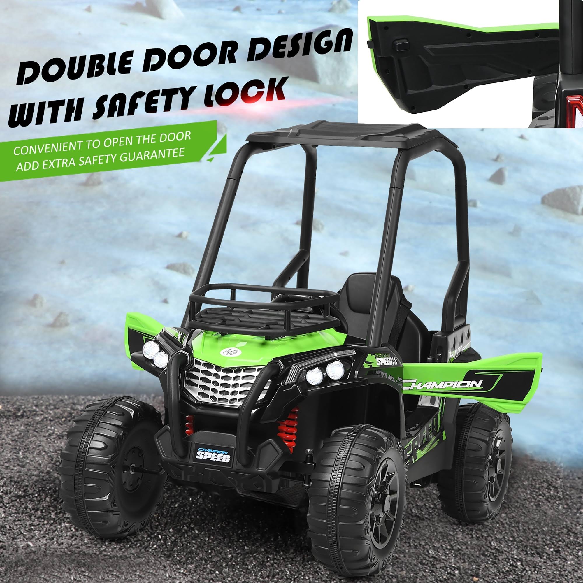 Costway 12V Kids Ride on Off-Road UTV Truck RC Electric Car w/MP3 u0026 - Green u0026 Black