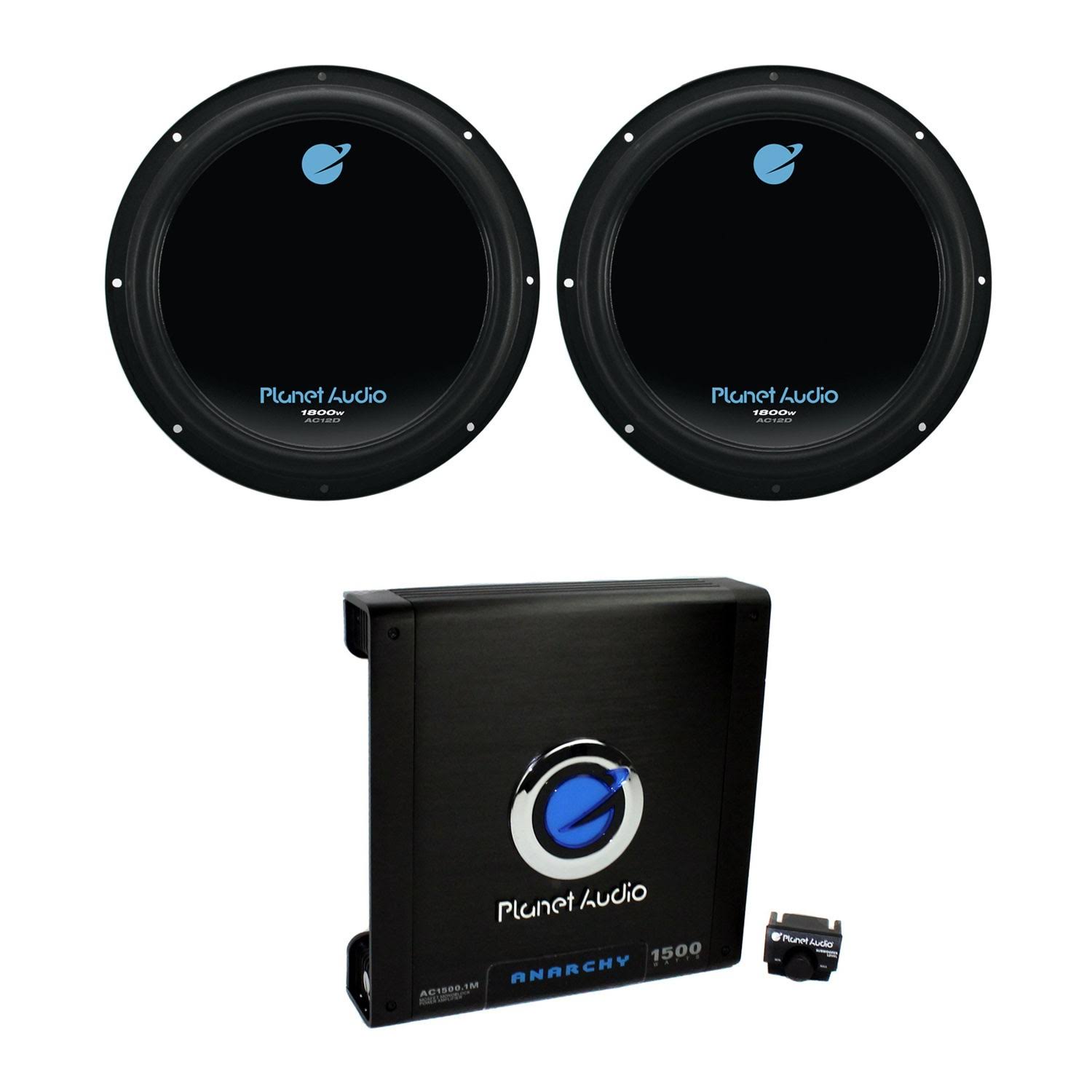 Planet Audio 12 inch Subwoofer (2 Pack) u0026 Ac15001m Car Audio Amplifier w/ Remote 81576797