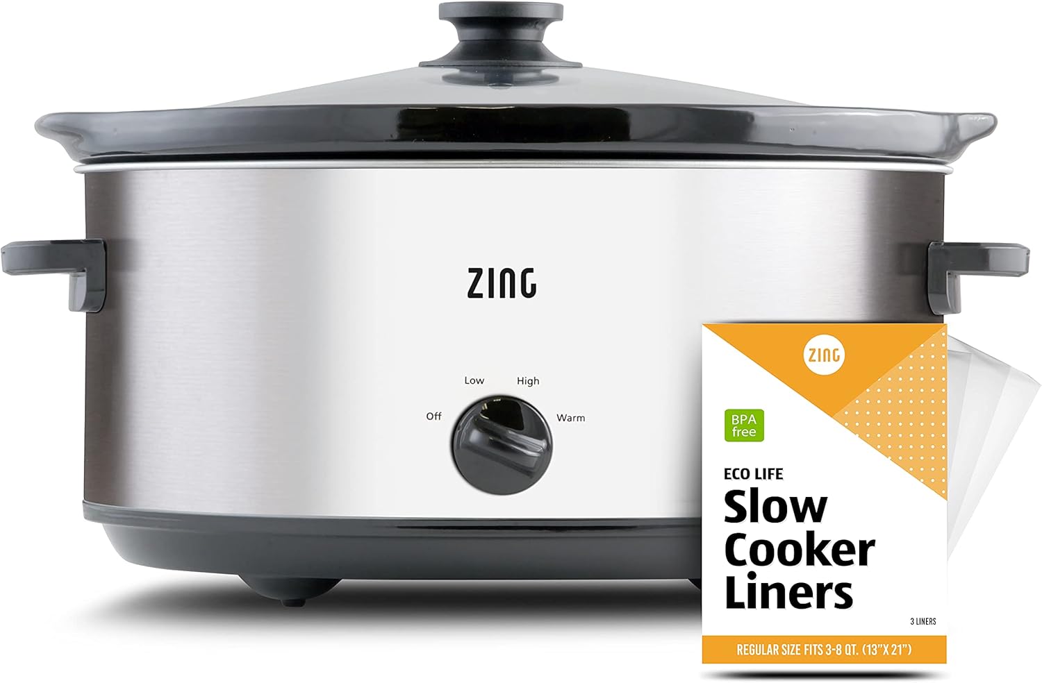 [New] ZingCook 6-Quart Programmable Slow Cooker with Keep Warm Setting, Digital Timer - Perfect Kitchen Small Appliance for Family Dinners - Large Enough to Serve 6+ People - Includes 3 Pot Liners Pack of 2
