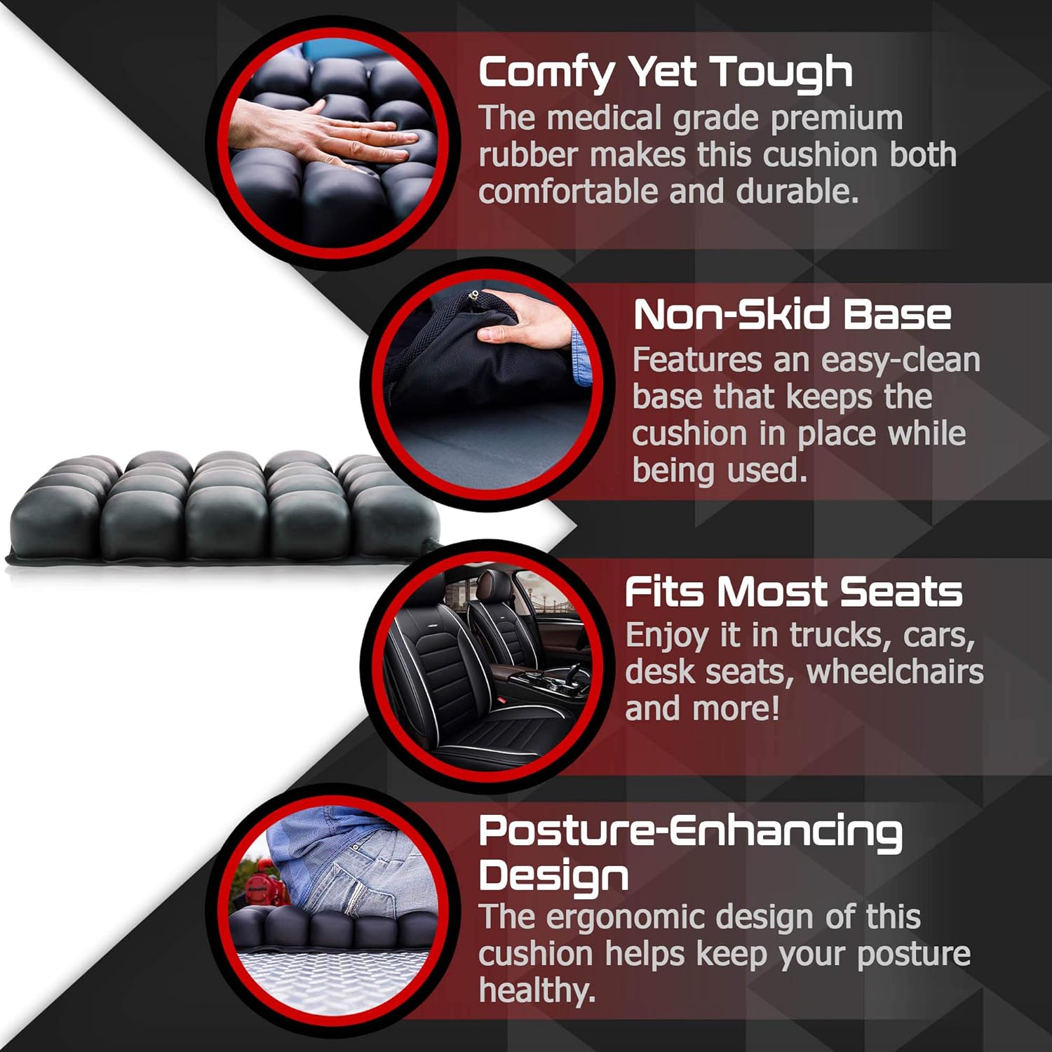 Air Seat Innovations Seat Cushion: Office Chair, Wheelchair, Car or Truck Driver Seat Pad - Lower Back, Coccyx and Sciatica Pain Relief, 18&rdquo; x 16&rdquo;