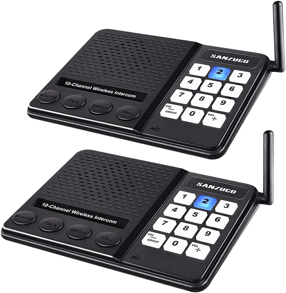 Wireless Intercom System for Home,Sanzuco Wireless Intercom System 1 Mile Range for Office, 10 Channel 3 Private Code Room to Room Intercom (2 Packs) Pack of 2