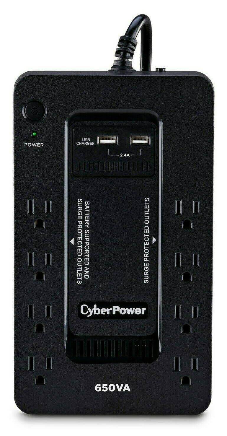CyberPower 650VA 8-Outlet UPS Battery Backup with USB, Black