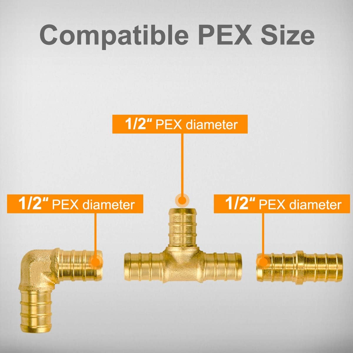 SUNGATOR 45-Pack Pex Fittings, 1/2 inch 15 EACH 90 Elbow Tee Coupling, Lead Free Brass For PEX Pipe Plumbing Projects Pack of 2