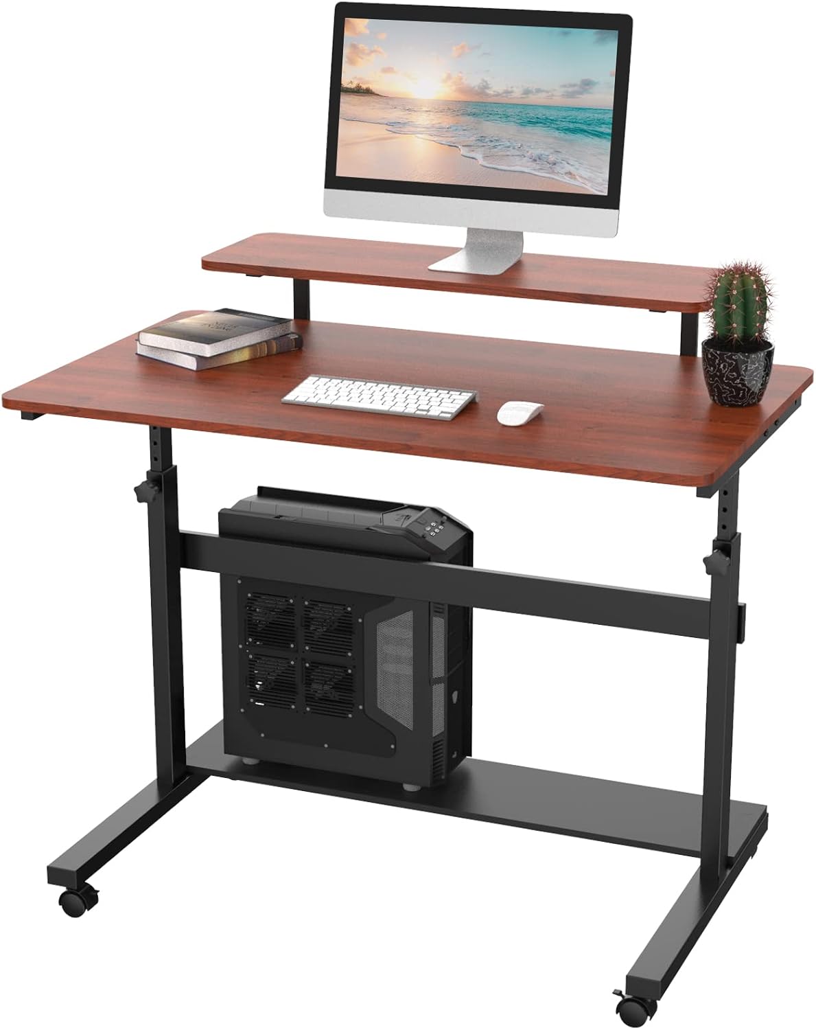 EUREKA ERGONOMIC Height Adjustable Standing Desk, Mobile Desk Home Office Computer Table with Detachable Hutch 41