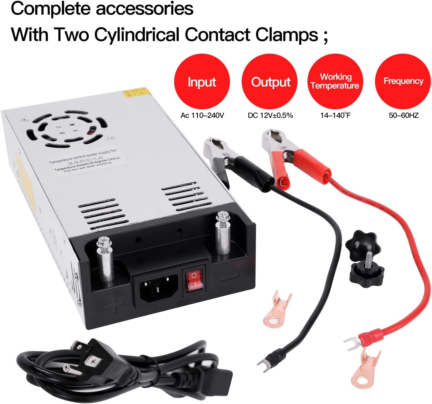 DC 12V 50A Power Supply 600W Switch 110V/220V AC to DC 12V PSU SMPS Converter Power Adjustable Transformer for LED Strip, LCD Monitor CCTV, Radio/Car Stereos, 3D Printer-Includ 2 Clamp Wire