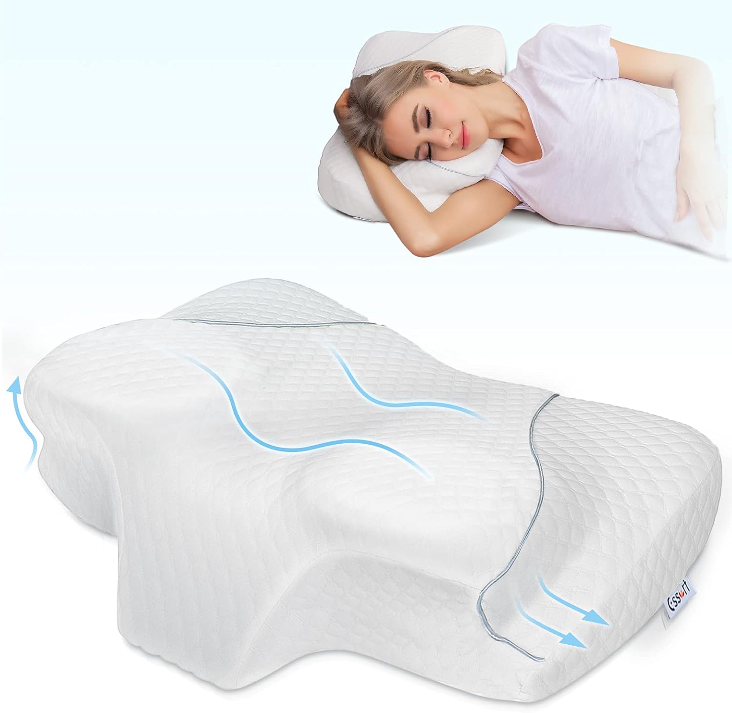 ESSORT Cervical Memory Foam Contour Pillow for Neck Pain Ergonomic Breathable Neck Pillows for Sleeping Adjustable Side Sleeper Pillow for Back & Stomach Sleepers with Washable Pillowcase