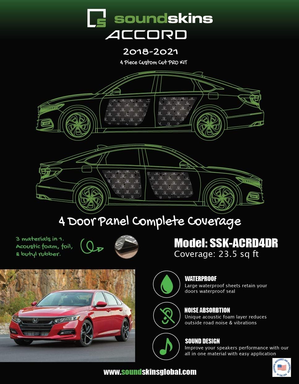 Soundskins Pro 4-Door Sound Dampening Template Kit Designed for 2018 to 2021 Honda Accord