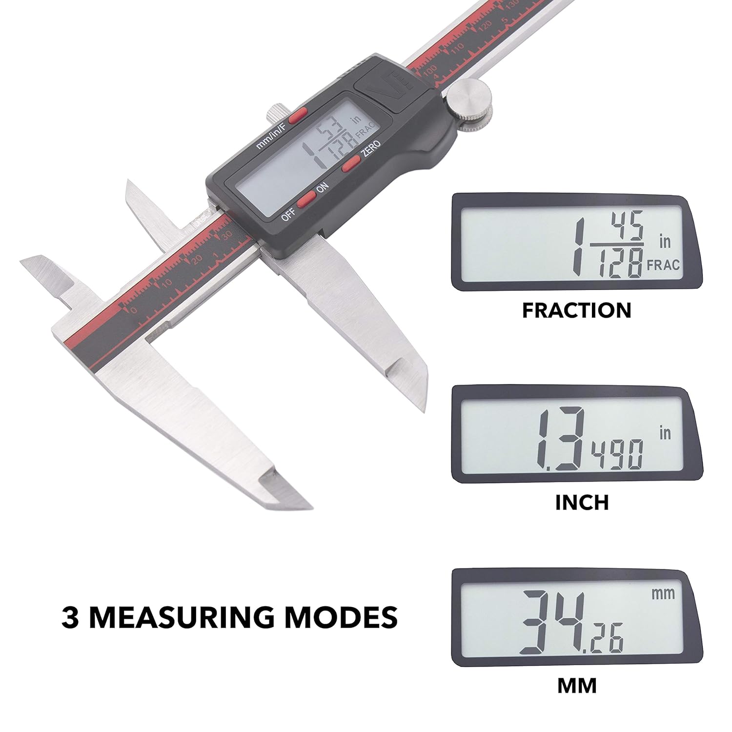 VINCA DCLA-1205 0-12 Inch/300mm Electronic Digital Vernier Micrometer Caliper Inch/Millimeter/Fraction Stainless Steel Large LCD Screen Measuring Tool
