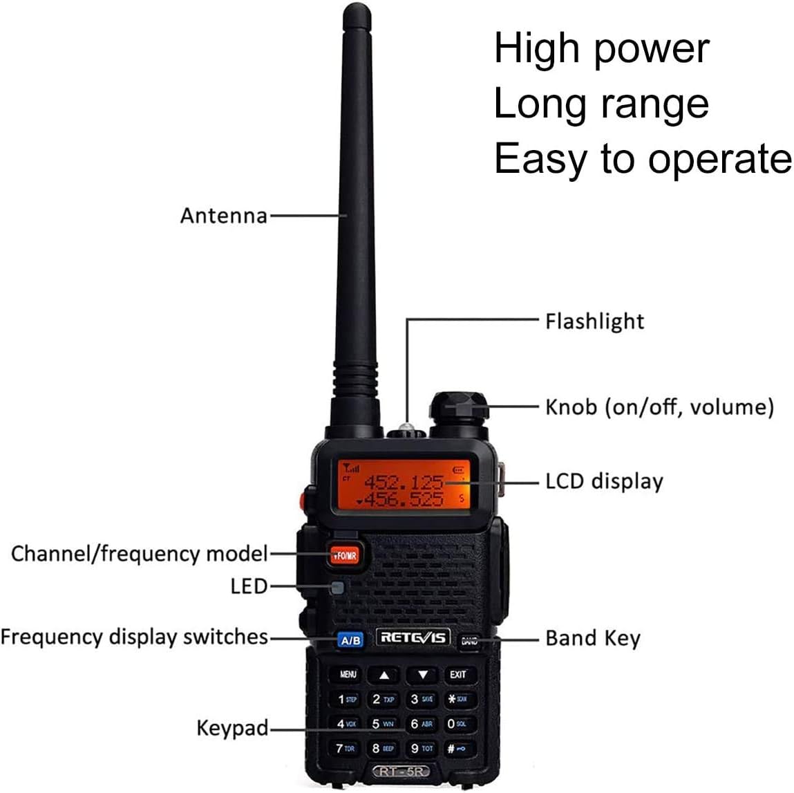 Retevis RT-5R Dual Band Two Way Radios Long Range, High Power 128CH 2 Way Radio, Flashlight 1400mAh Walkie Talkies for Adults with Earpiece (6 Pack)