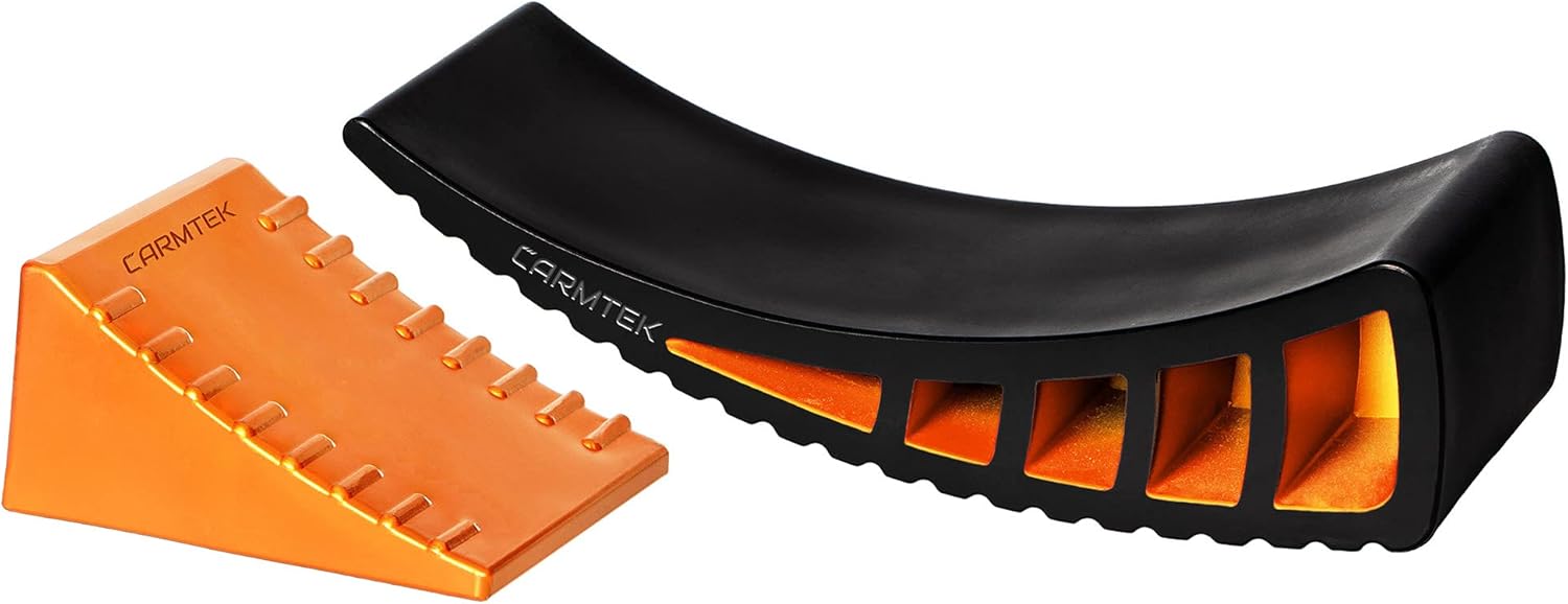CARMTEK Camper Leveler Kit - Curved RV Levelers with Camper Wheel Chocks for Travel Trailers | Faster Camper Leveling Than RV Leveling Blocks (2 Pack)